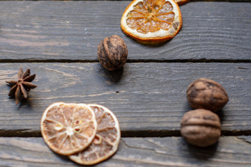 cinnamon sticks and star anise on wooden background