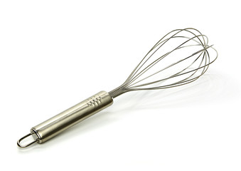 Stainless whisk or egg beater isolated on white background