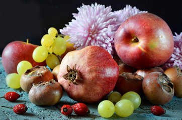 Composition with autumn fruits. Harvest concept