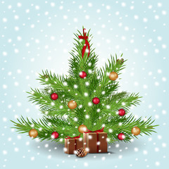 Christmas tree with presents under the snow