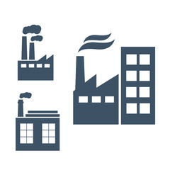 Set of industry manufactory building icons. Plant and factory, power and smoke, oil and energy