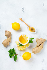 Ginger tea in a cup for flu cold winter days