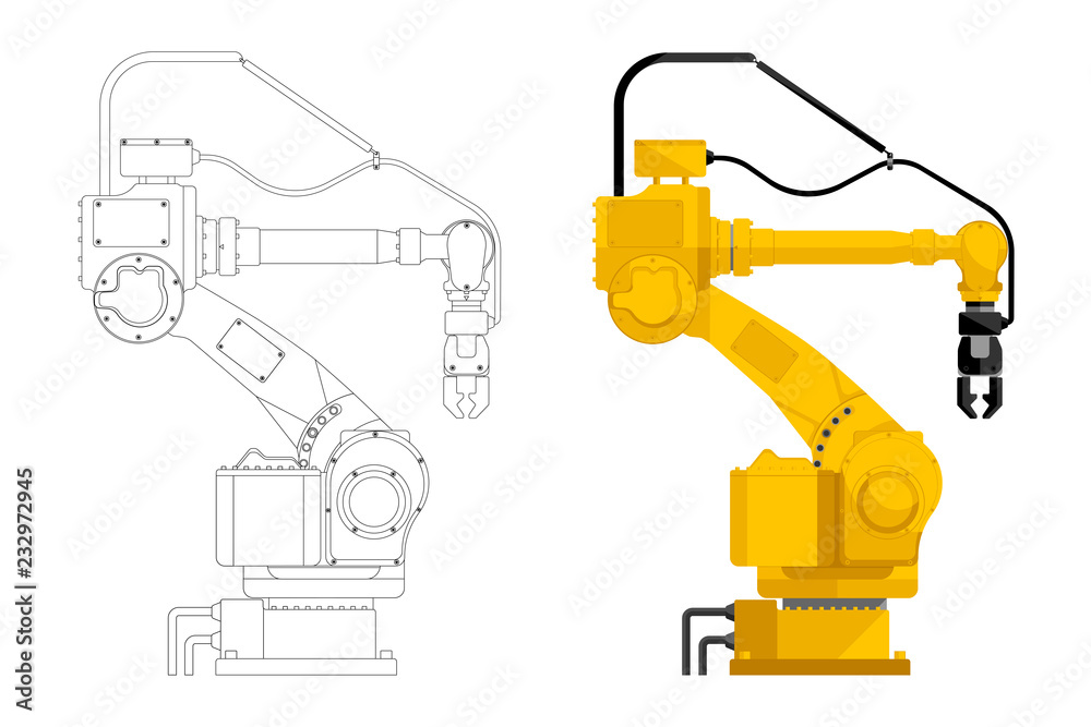 Aufkleber Set of assembly handling robot in draft and design isolated on white background. Vector illustration EPS 10.