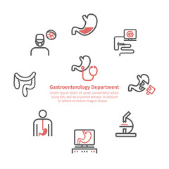Gastroenterology round banner. Line icons.. Hospital department. Health center. Vector sign for web graphics.