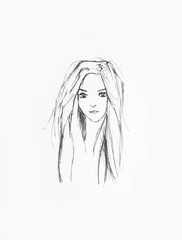 Pencil Sketch Of An Anime Girl On A White Paper