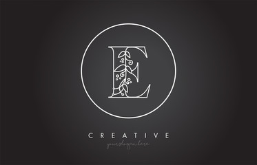 E Letter Logo With Organic Monogram Plant Leafs Detail and Circle Design