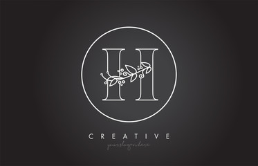 H Letter Logo With Organic Monogram Plant Leafs Detail and Circle Design