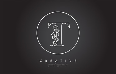 T Letter Logo With Organic Monogram Plant Leafs Detail and Circle Design