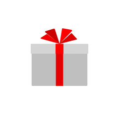 Gift box with red ribbon bow Isolated on white background Simple flat gift box icon Design element for advertising greeting cards for Birthday Christmas New Year Valentine's Day Box icon vector