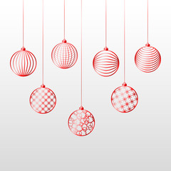 Christmas background red ball toy on a blue background Festive background for Christmas and New Year Pattern of red line toy ball Christmas theme ornament Heder Winter festive background Vector set