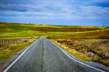 Empty road at Shetlands Scotland