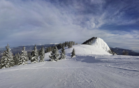 Ski slopes on Mount Bondone (Trento, Dolomites, Italy)