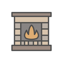 Christmas fireplace line icon