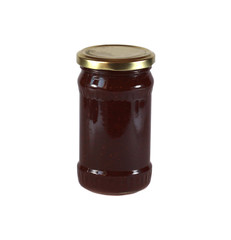 Colorful jams in glass jars isolated on white background.