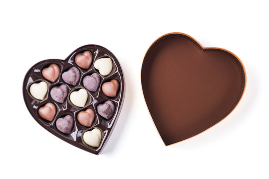 Box Of Heart Shaped Chocolates. Valentines Candy