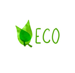 Vector Eco Icon, Watercolor Painting Illustration Isolated Symbol.