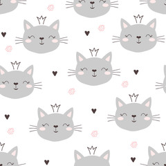 Seamless pattern with cute little cat. vector illustration.