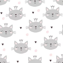 Fotobehang Katten Naadloze patroon met schattige kleine kat. vectorillustratie.