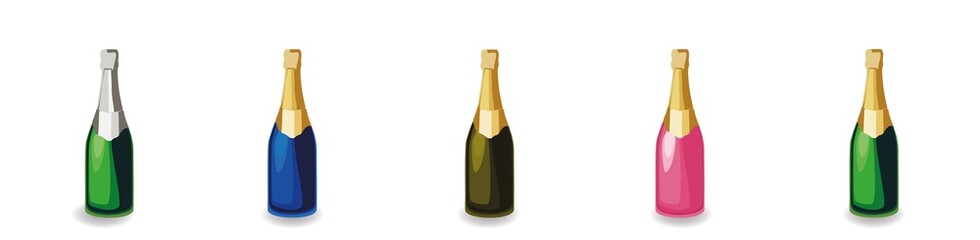 Set of different champagne bottles. Vector illustration.