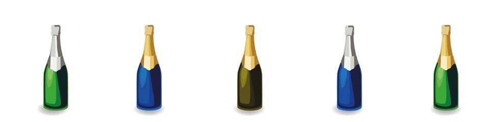 Set of different champagne bottles. Vector illustration.