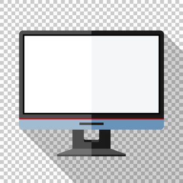 Monitor icon in flat style with a long shadow on transparent background