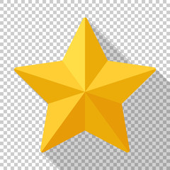 Obraz premium Gold star icon with long shadow on transparent background