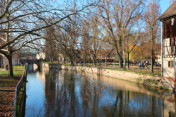 parks along the canals in old town Strasbourg - Alsace - France