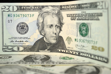 Twenty dollar bill close up Selective focus
