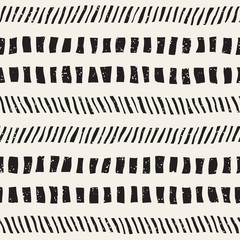 Fototapeta premium Simple ink geometric pattern. Monochrome black and white strokes background. Hand drawn ink texture for your design..
