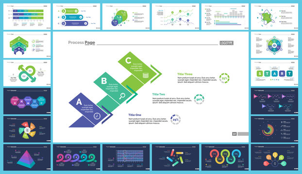 Set of strategy or analysis concept infographic charts. Business diagrams for presentation slide templates. For corporate report, advertising, banner and brochure design.