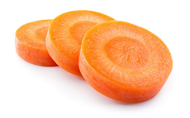 Carrot slice. Carrots. Perfectly retouched carrot slices isolated on white. Full depth of field.