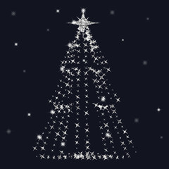 Beautiful elegant Christmas tree. Vector illustration on a dark background.