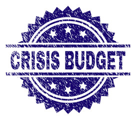 CRISIS BUDGET stamp seal watermark with distress style. Blue vector rubber print of CRISIS BUDGET caption with dirty texture.