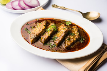 Patodi Rassa Bhaji or patwadi Sabji, a popular Maharashtrian spicy recipe served with Chapati and salad. Selective focus