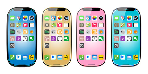 スマートフォン4色アイコンありのイラスト