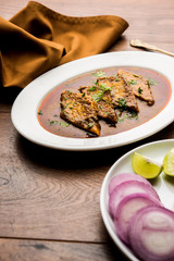 Patodi Rassa Bhaji or patwadi Sabji, a popular Maharashtrian spicy recipe served with Chapati and salad. Selective focus