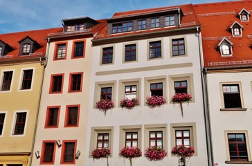 Obraz premium Wohnhaus-Ensemble, Obermarkt, Freiberg, Sachsen