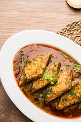 Patodi Rassa Bhaji or patwadi Sabji, a popular Maharashtrian spicy recipe served with Chapati and salad. Selective focus