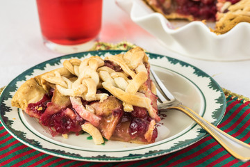 Fresh baked homemade cranberry apple pie for holiday.