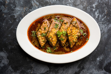Patodi Rassa Bhaji or patwadi Sabji, a popular Maharashtrian spicy recipe served with Chapati and salad. Selective focus