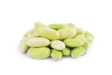 Handful of beans on white background