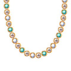 Golden chain necklace or bracelet with pearls and gemstones.