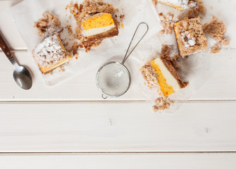 Pumpkin Cake. Top view. Sopy space