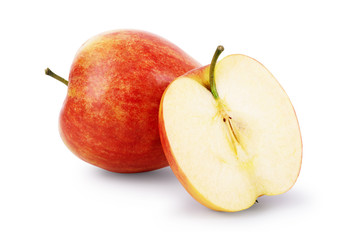 Whole and half an apple on a white background