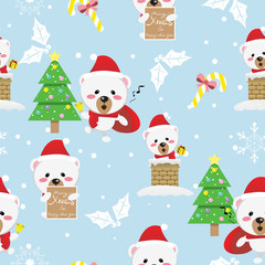 three snow bear,santa claus,unicorn Christmas seamless pattern,winter,happy new year