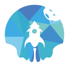 Spaceship low-polly logo, blue and white, vector
