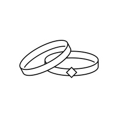 Wedding rings linear icon. Thin line illustration. Interlocked wedding ring with diamond contour symbol. Vector isolated outline drawing