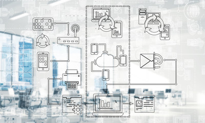 Technology background image with media interface as connection and networking idea. Mixed media
