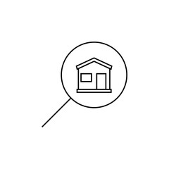Search home outline icon. linear style sign for mobile concept and web design. Real estate search line vector icon. Symbol, logo illustration.