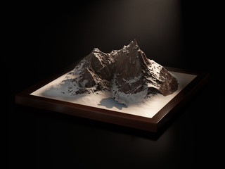Mountain landscape, nature background 3d Illustration isolated black